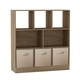 image 1 of Asymmetrical 8 Oak Cube Bookcase Shelf Storage Unit with 3 Fabric Drawer Inserts | Multi | Oak & Beige Drawer | 1