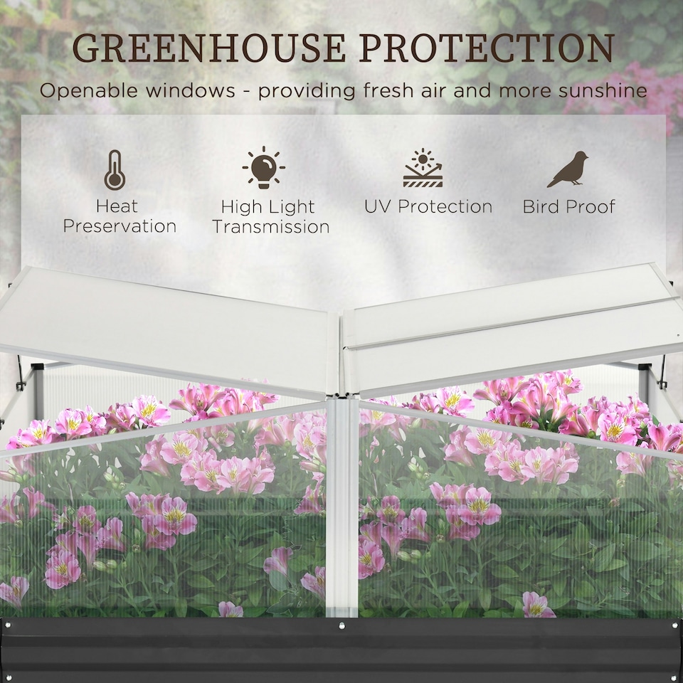 image 1 of Outsuuny Galvanised Raised Garden Bed with Greenhouse and Cover