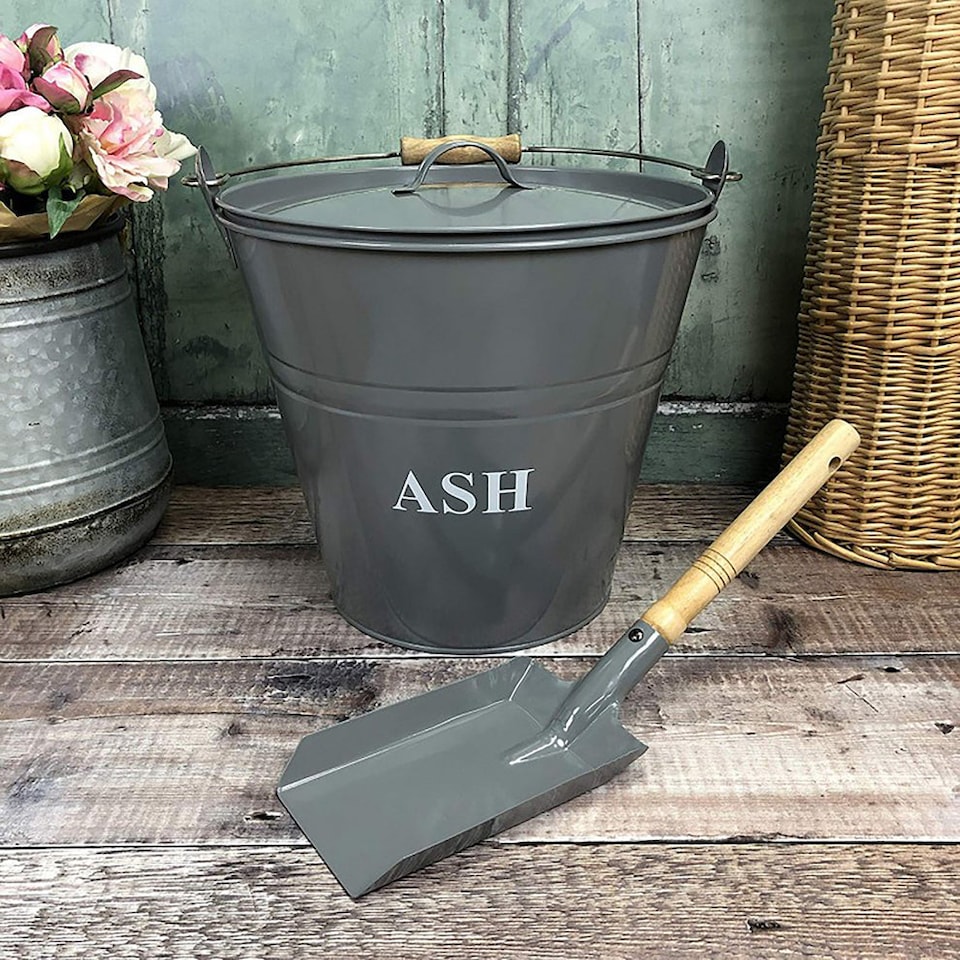 image 1 of Metal Fireside Fireplace Shovel in French Grey with Wooden Handle (Set of 2)