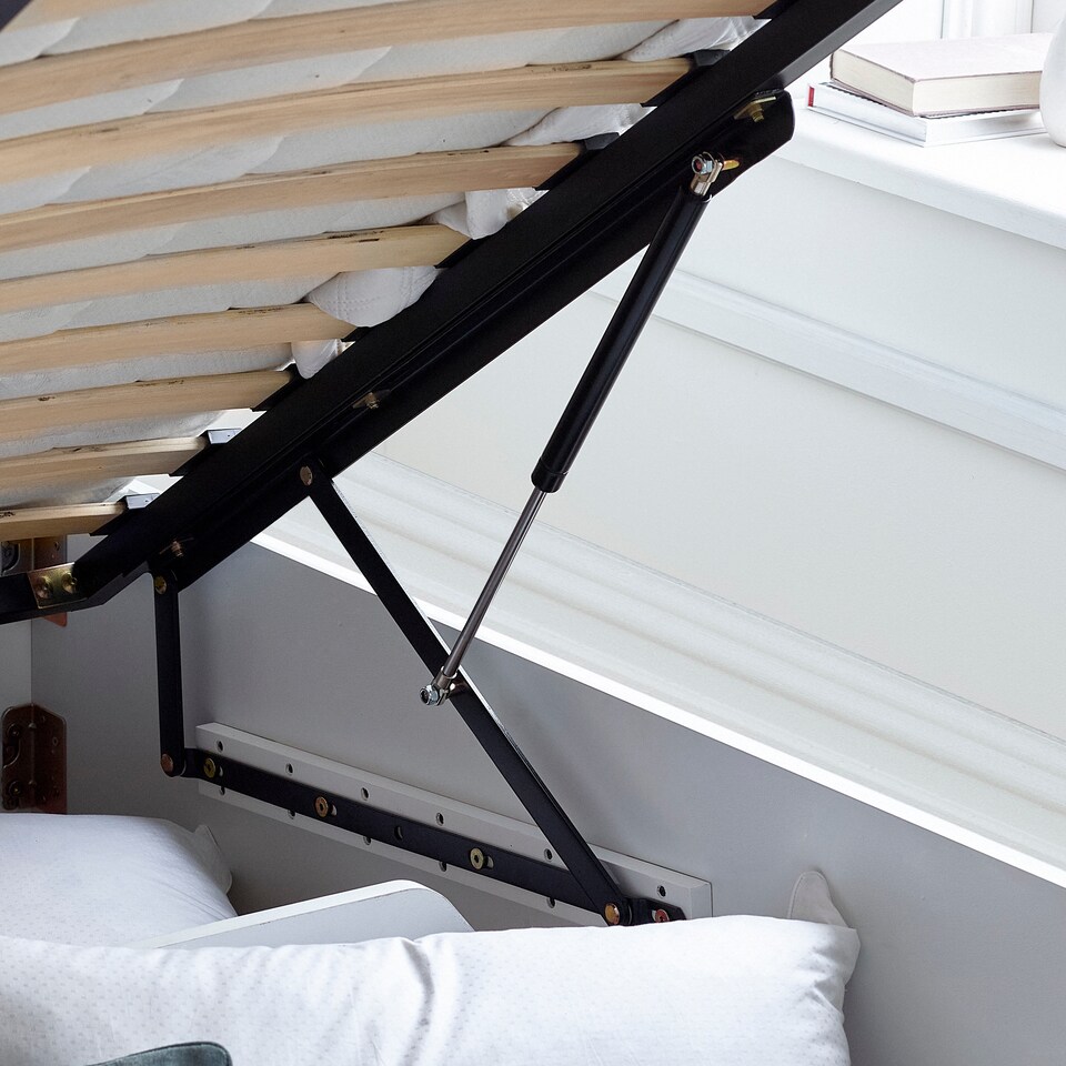 image 1 of 4ft6 Double White Wood Wooden Lift Up Ottoman Storage Bed Frame Bedstead