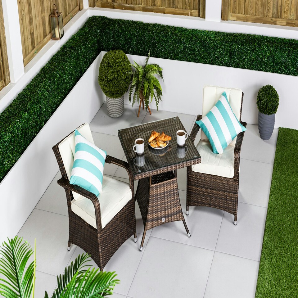 image 1 of Giardino Arizona Rattan Garden Bistro Set Patio Table and Chairs