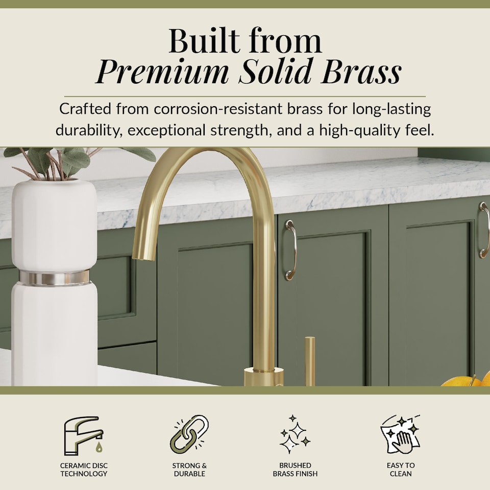 image 1 of Balterley Lacerta Kitchen Mono Mixer Tap with Single Lever Handle, High Curved Swivel Spout | Copper | Brushed Brass | 1