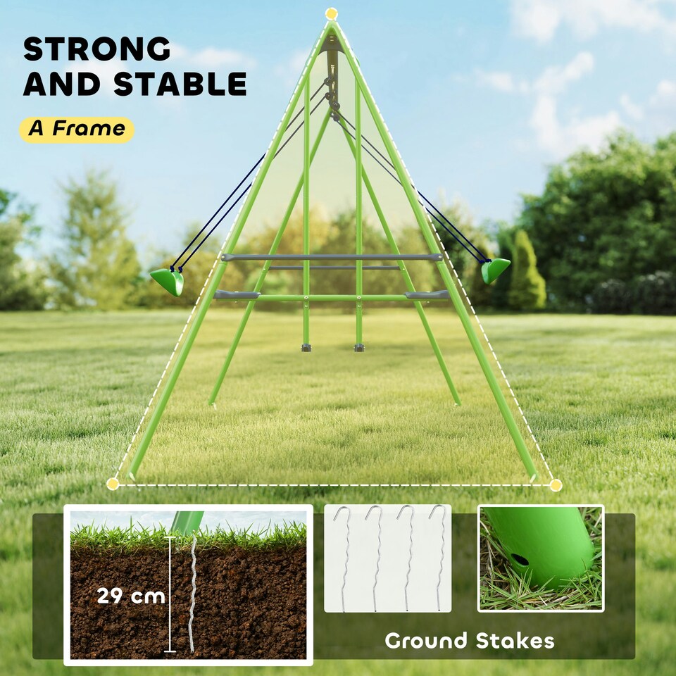 image 1 of Outsunny Metal Swings Set w/ Glider, Adjustable Height, Green