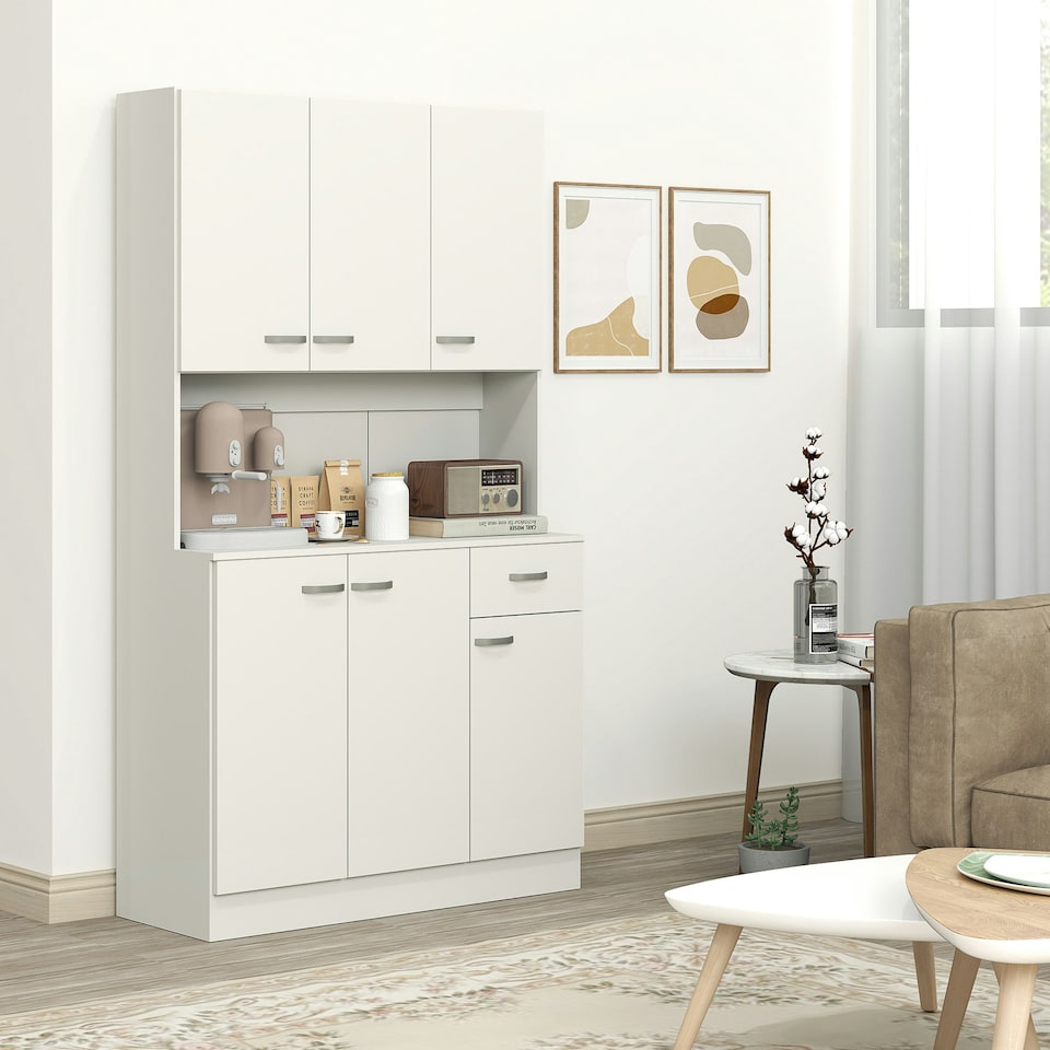 image 1 of HOMCOM Freestanding Kitchen Cupboard, Storage Cabinet with Doors Cream White