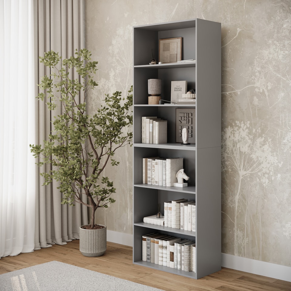 image 1 of Wide 6-Tier Bookcase | Grey | 1
