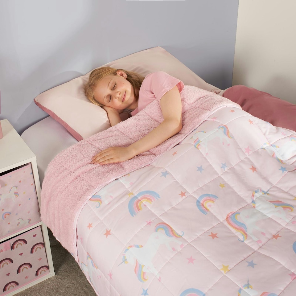 image 1 of OHS Kids Unicorn 3kg Weighted Blanket Sleep Therapy Sensory Anxiety Teddy Fleece, 110x150cm - Blush Pink