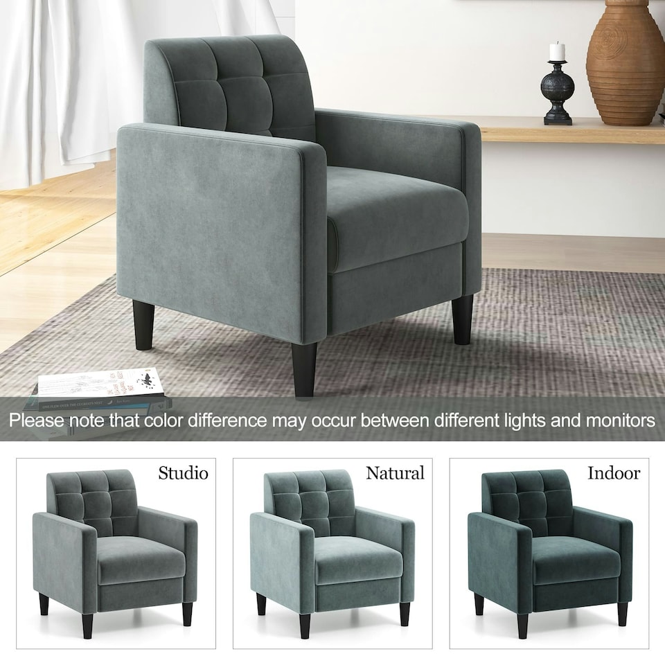 image 1 of COSTWAY Modern Velvet Accent Sofa Chair Upholstered Armchair | Grey | Chair