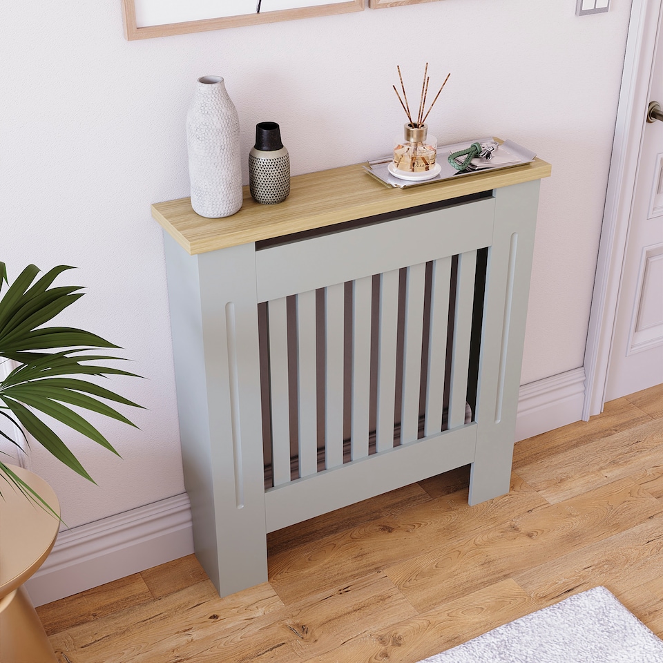 image 1 of Vida Designs Arlington Radiator Cover Painted MDF Slatted Cabinet, Grey, 78cm