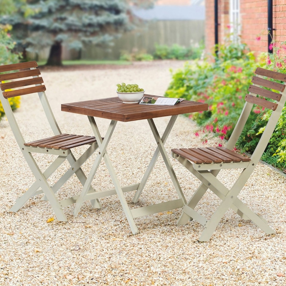 image 1 of Greenhurst Burley Two-Tone Hardwood Bistro Set – Foldable Table & 2 Chairs for Garden or Patio