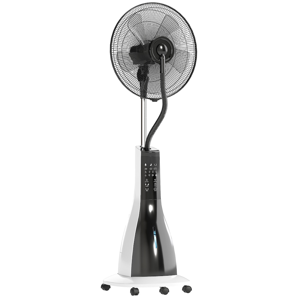 image 1 of HOMCOM Pedestal Fan with Water Mist Spray, Spray Misting Fan with 75 Oscillation, Remote Control, Tilt Head, 3 Speeds, 3 Modes, 3 Mist, 3L Water Tank, Wheels, for Home, 125 cm