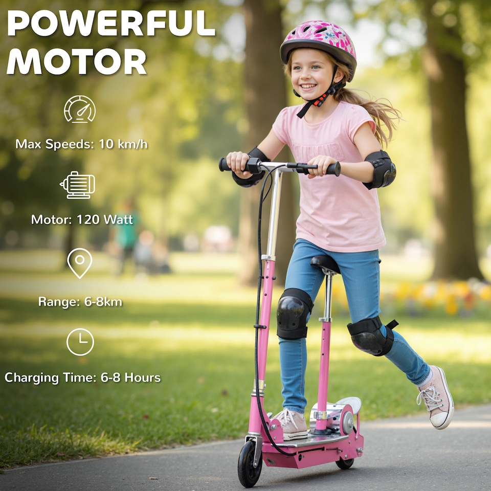 image 1 of HOMCOM Foldable Powered Scooter with Adjustable Seat, Brake | Pink