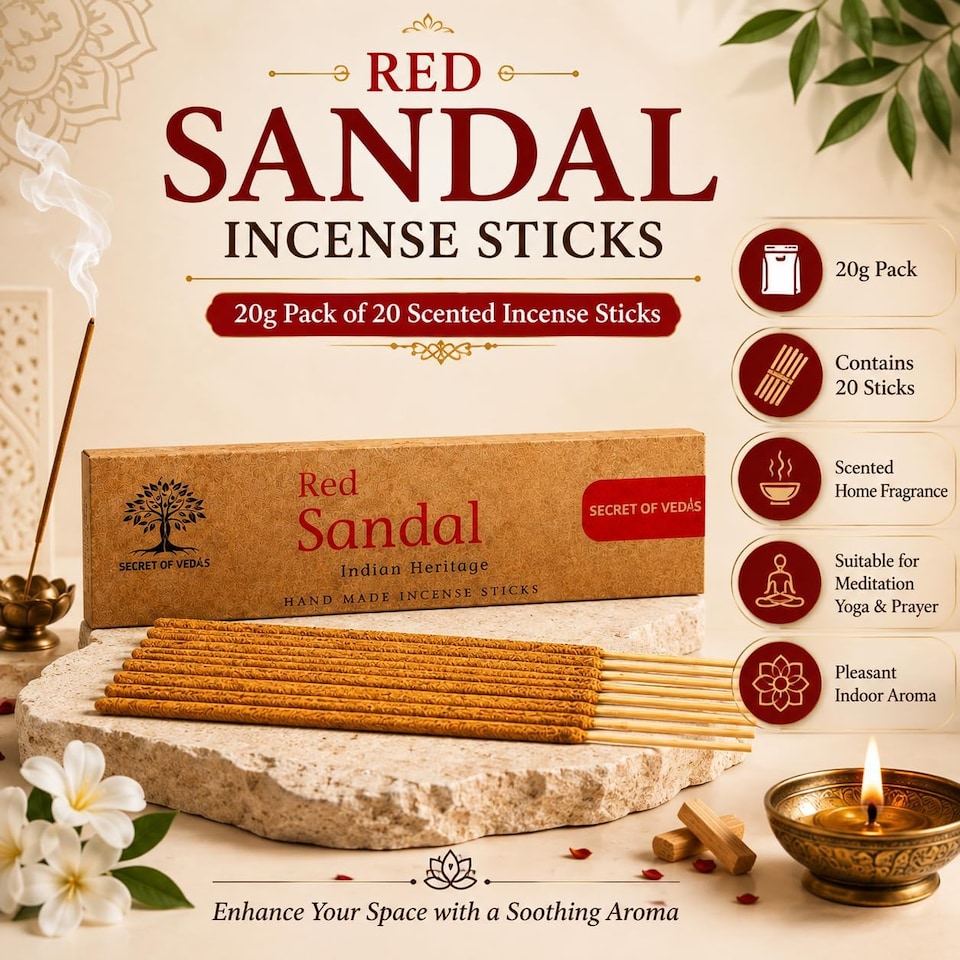 image 1 of Red Sandal Incense Sticks 20g Pack of 1 – Scented Home Fragrance Agarbatti