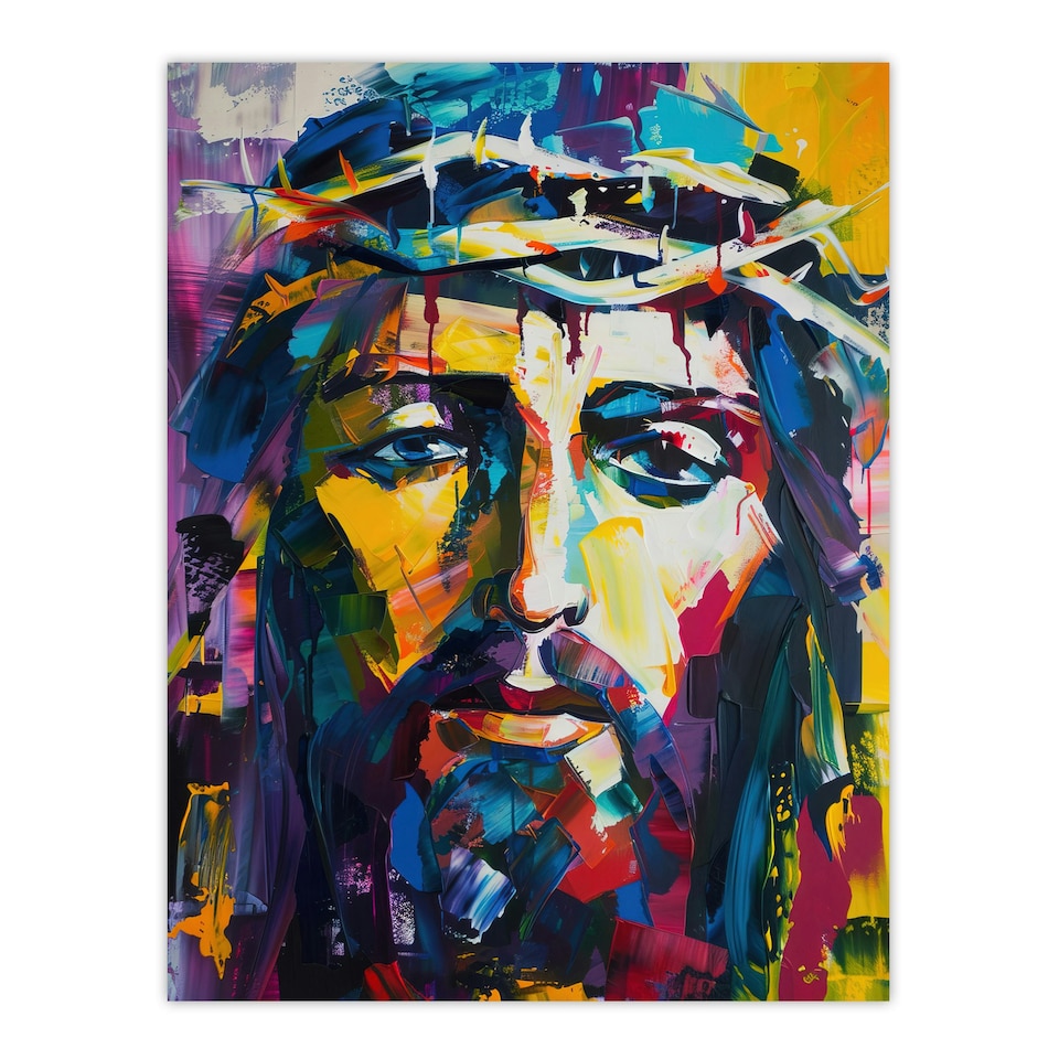 image 1 of Jesus Thorn Crown Portrait Modern Christian Black Framed Wall Art Print A4