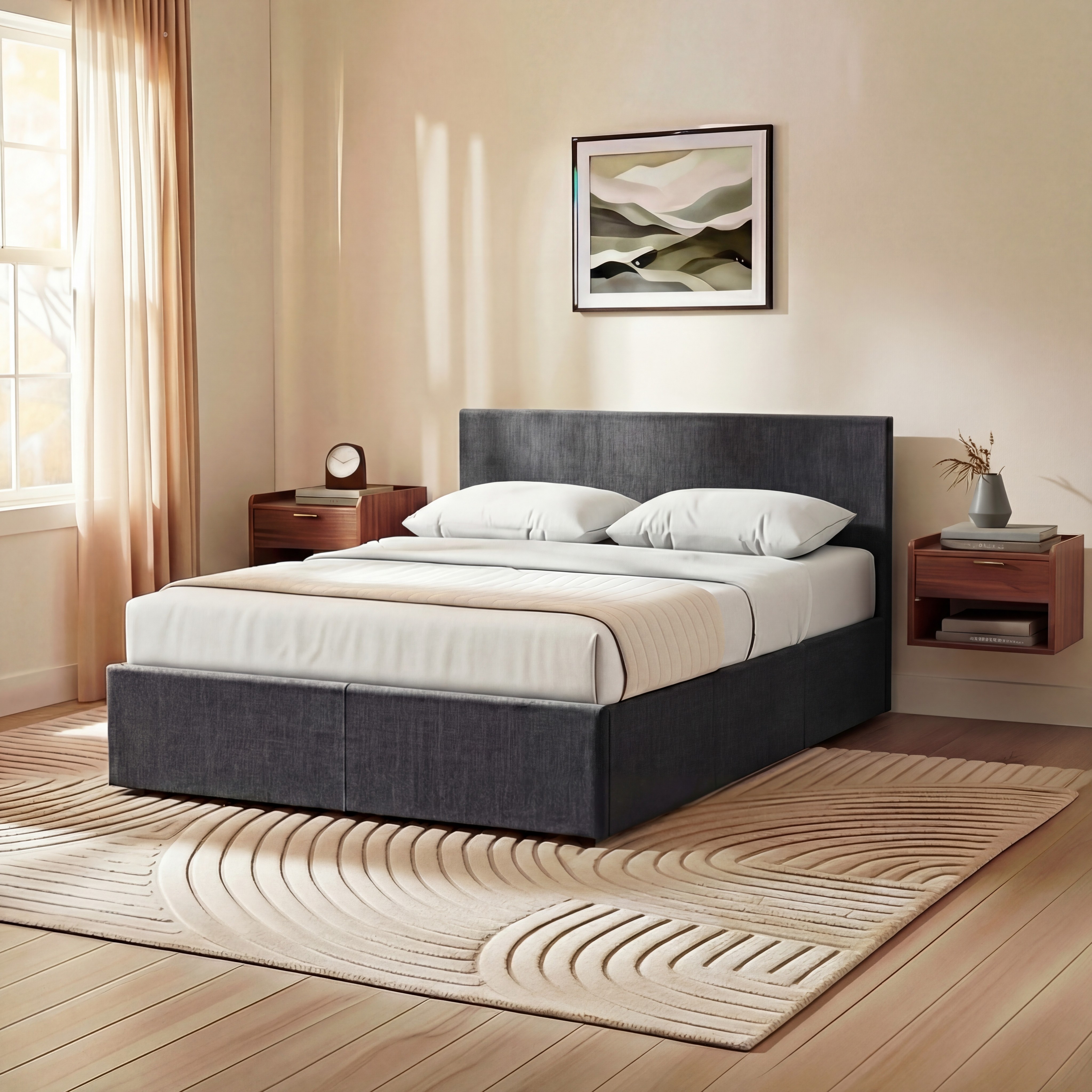 Vida Designs Veronica 4ft6 Double Ottoman Bed Storage Fabric Upholstered, Dark Grey Linen, 135 x 190cm
