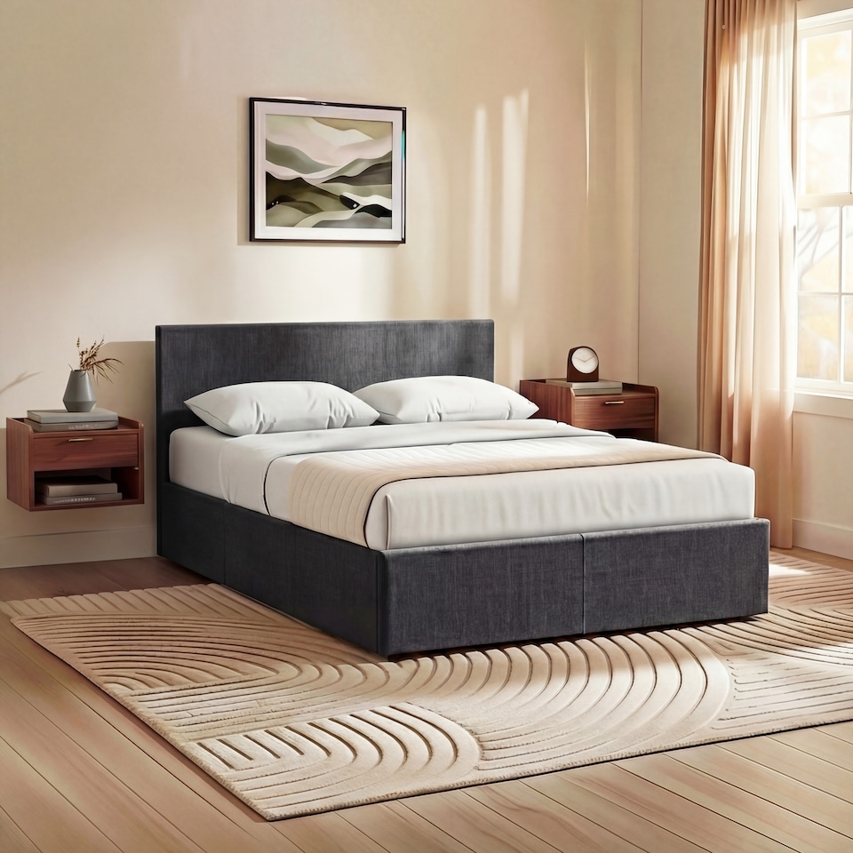 image 1 of Vida Designs Veronica 4ft6 Double Ottoman Bed Storage Fabric Upholstered, Dark Grey Linen, 135 x 190cm