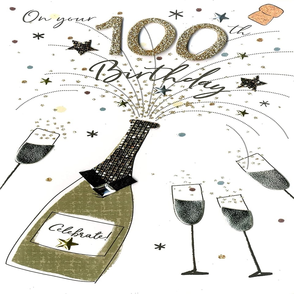 image 1 of 100th Birthday Greeting Card Hand-Finished Champagne Range Cards