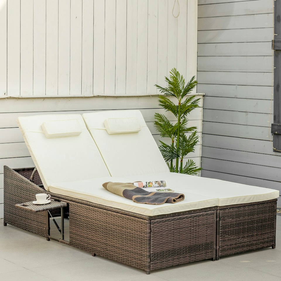 image 1 of Outsunny 2 Seater Double Rattan Sun Lounger Recliner Day Bed Wicker Weaver Sofa