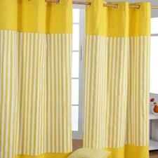 Homescapes Thick Stripe Ready Made Eyelet Curtain Pair - 117 x 137 cm Drop | Yellow | Yellow