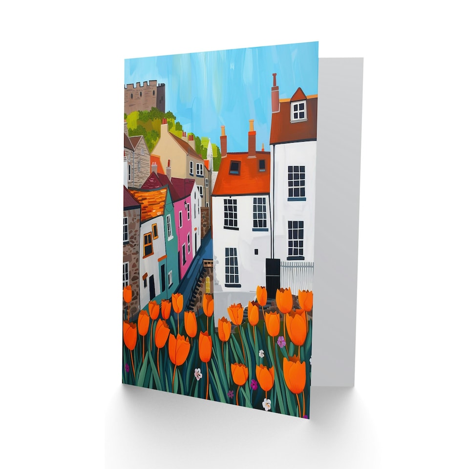 image 1 of Blooming Tulip Flowers Yorkshire Castle Town Him Her Birthday Card