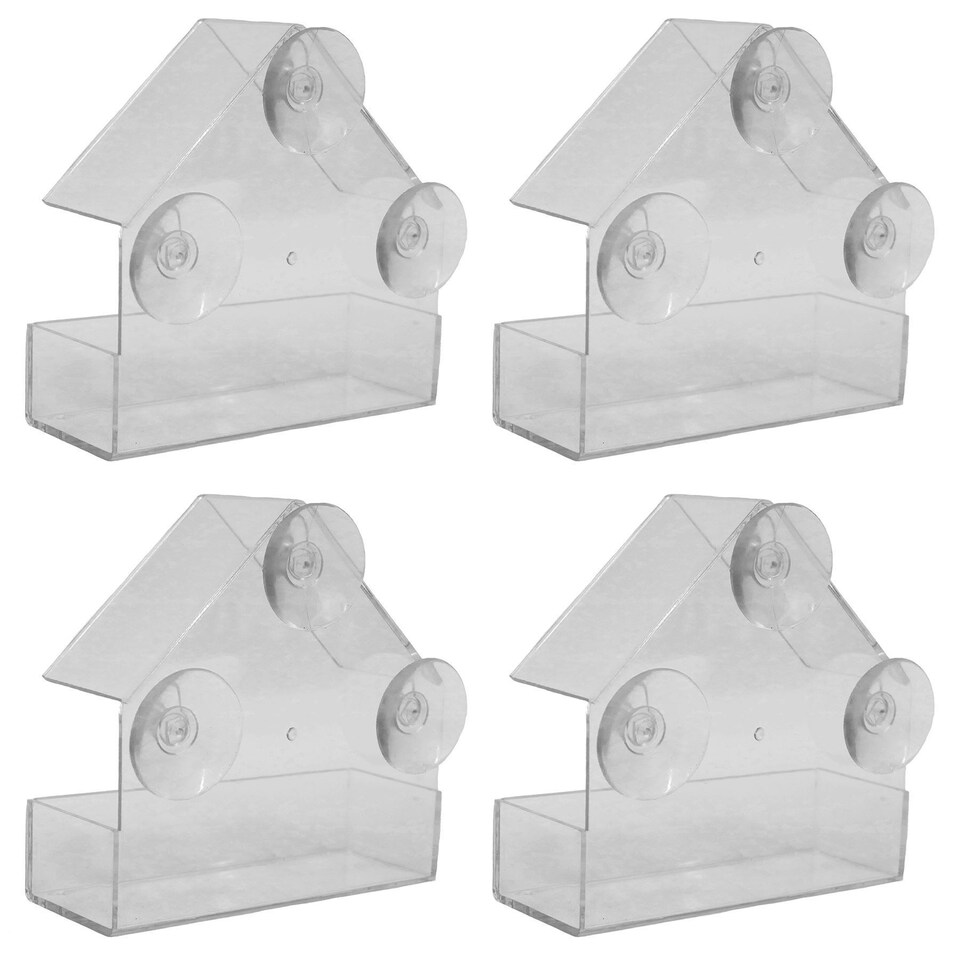 image 1 of Hanging Window Wild Bird Feeder Table Clear Viewing Perspex 3 Suction Pads 4pk