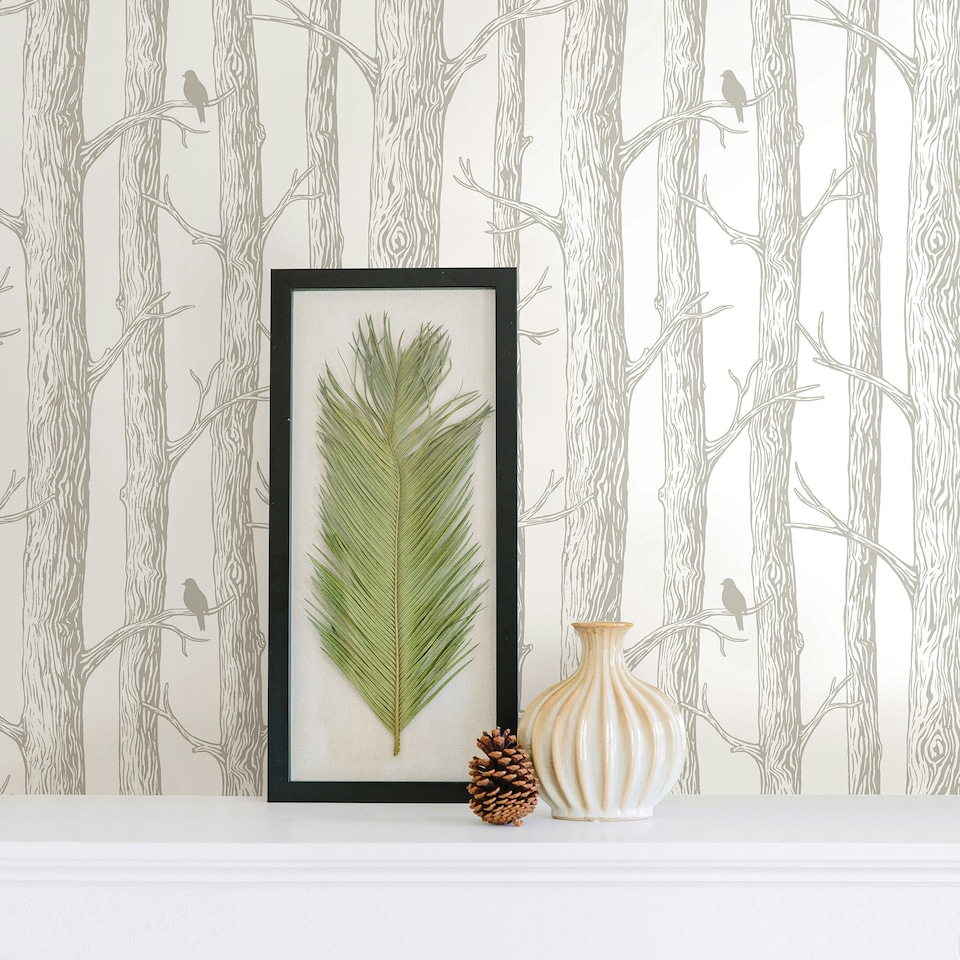 image 1 of NuWallpaper NU2413 The Forest Peel & Stick Wallpaper, White Multi