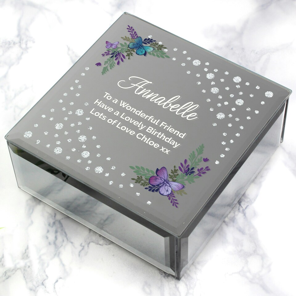 image 1 of Personalised Butterfly Diamante Glass Trinket Box