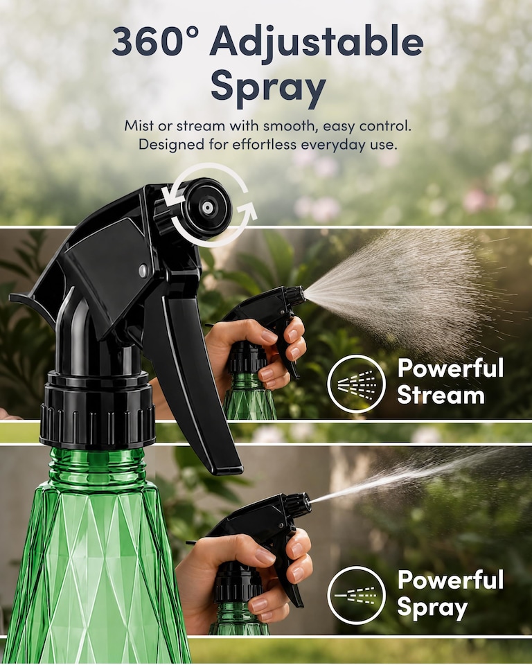 image 1 of Keplin 600ml Water Spray Bottles 2 Pack Adjustable Mist Nozzle for Plants