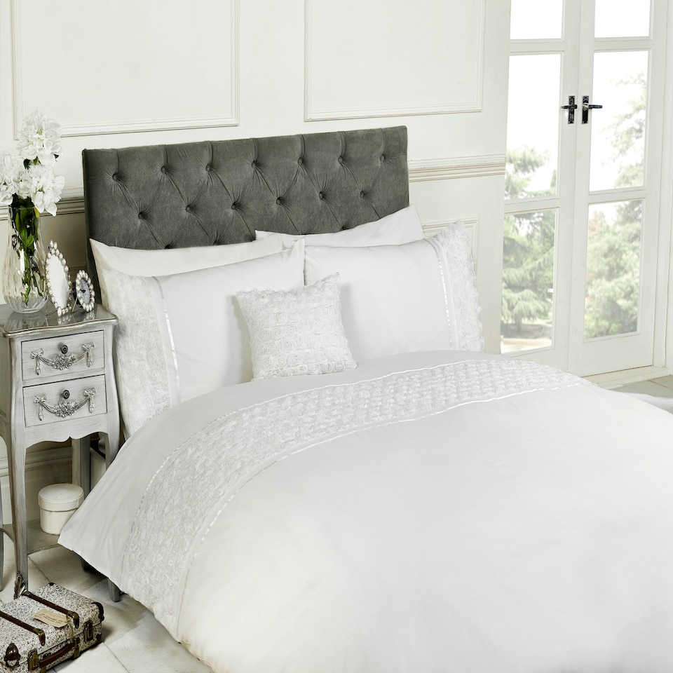 image 1 of Limoges Polycotton Floral Duvet with Pillowcase Grey | Single