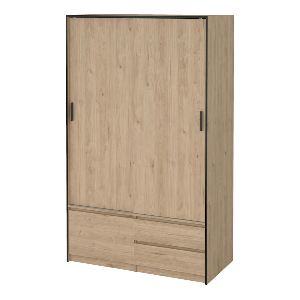 image 1 of Line Wardrobe with 2 Sliding Doors 1 Small Door and 2 Drawers in Jackson Hickory Oak