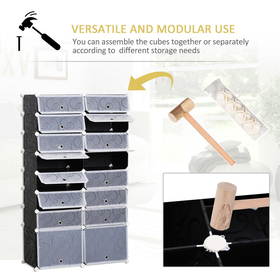 image 1 of HOMCOM Large 16-Cube DIY Shoes Rack Portable Interlocking Plastic Cabinet