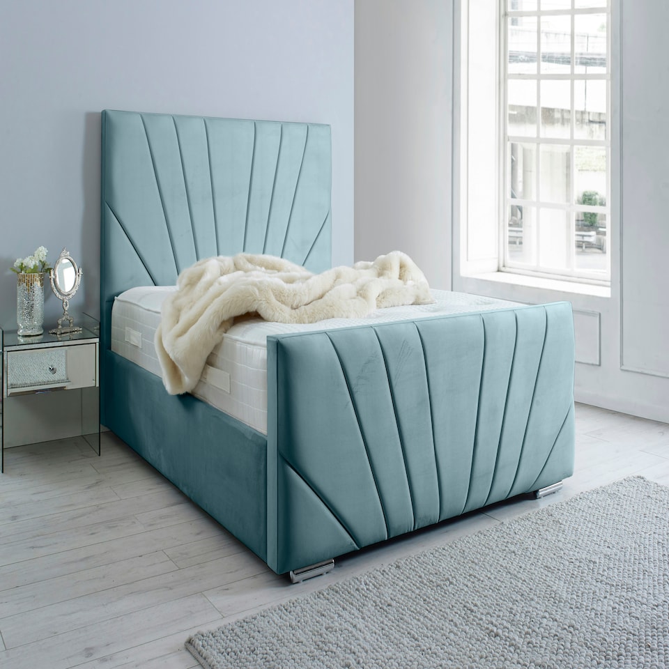 Marco Plush Small Double Bed Frame - Duck Egg