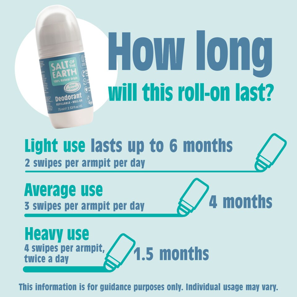 image 1 of Salt of the Earth Unisex Refillable Roll On Deodorant Ocean & Coconut Natural Origin Ingredients Vegan Formula 75ml | Blue