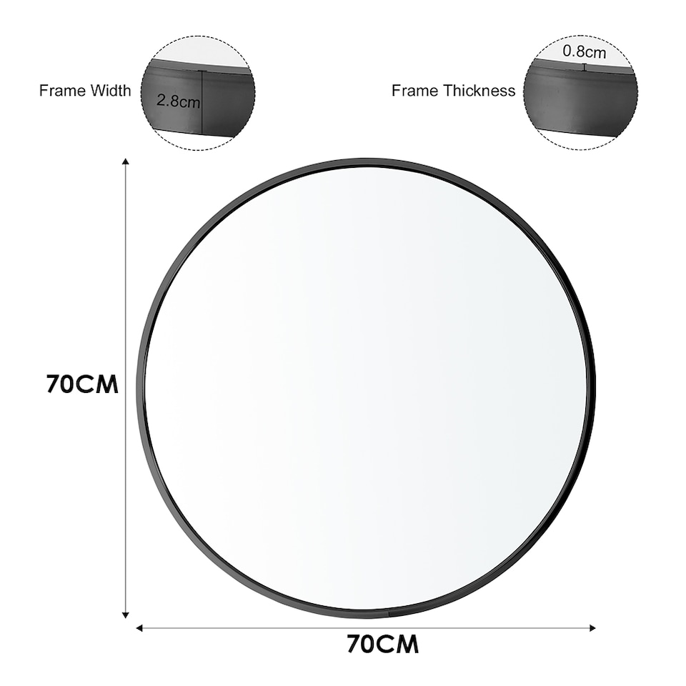 image 1 of Living and Home 70cm Nordic Round Bathroom Wall Mirror | Black | 70cm