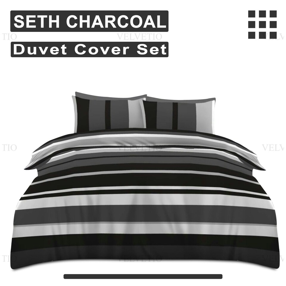 image 1 of VELVETIO Seth Complete Duvet Cover Set with Fitted Sheet Cosy Quilt Coverlet Grey | King