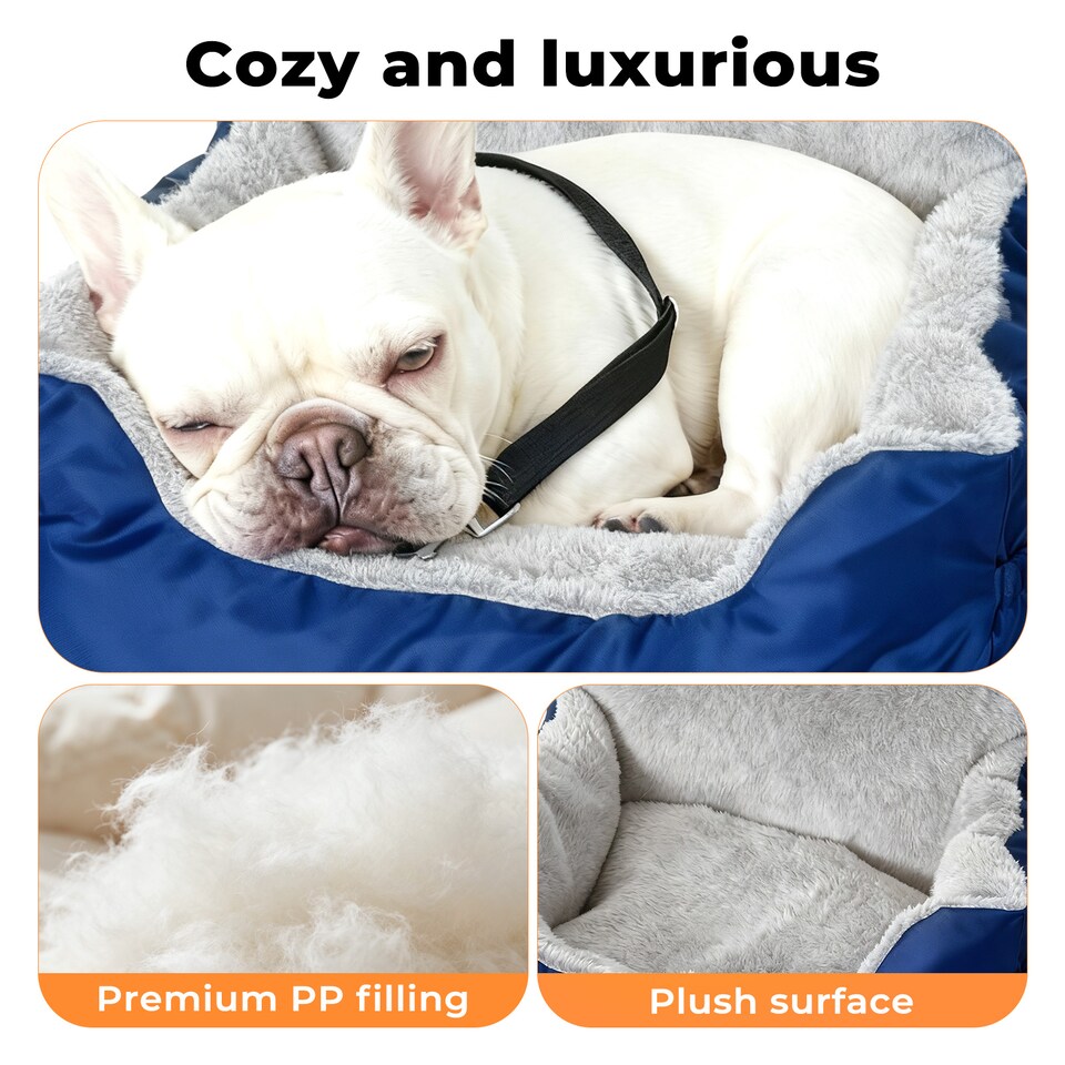image 1 of Skylos Dog Car Seat Bed Pet Booster Travel Carrier with Safety Leash | Blue | Blue | 1