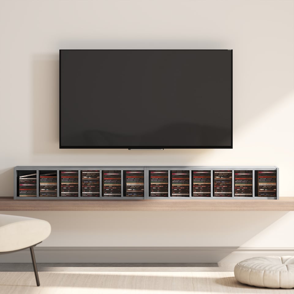 image 1 of HOMCOM Set of 2 CD Storage Units DVD Shelf with Adjustable Shelves | Grey | Light Grey | 21W x 22.5D x 88.5H cm