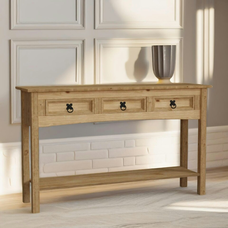 image 1 of Pine Hallway Console Table With 2 Drawers Brown Brown
