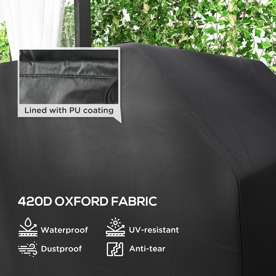 image 1 of Outsunny BBQ Cover for Rectangular Gas Grill, 420D Oxford Fabric Barbecue Covers, Waterproof UV Protection Rip-Proof, with Windproof Drawstring and Hook and Loop Fasteners, Black, 147 x 61 x 120cm