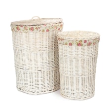 Set of 2 Round White Wash Laundry Baskets with a Garden Rose Lining | Multi | Garden Rose