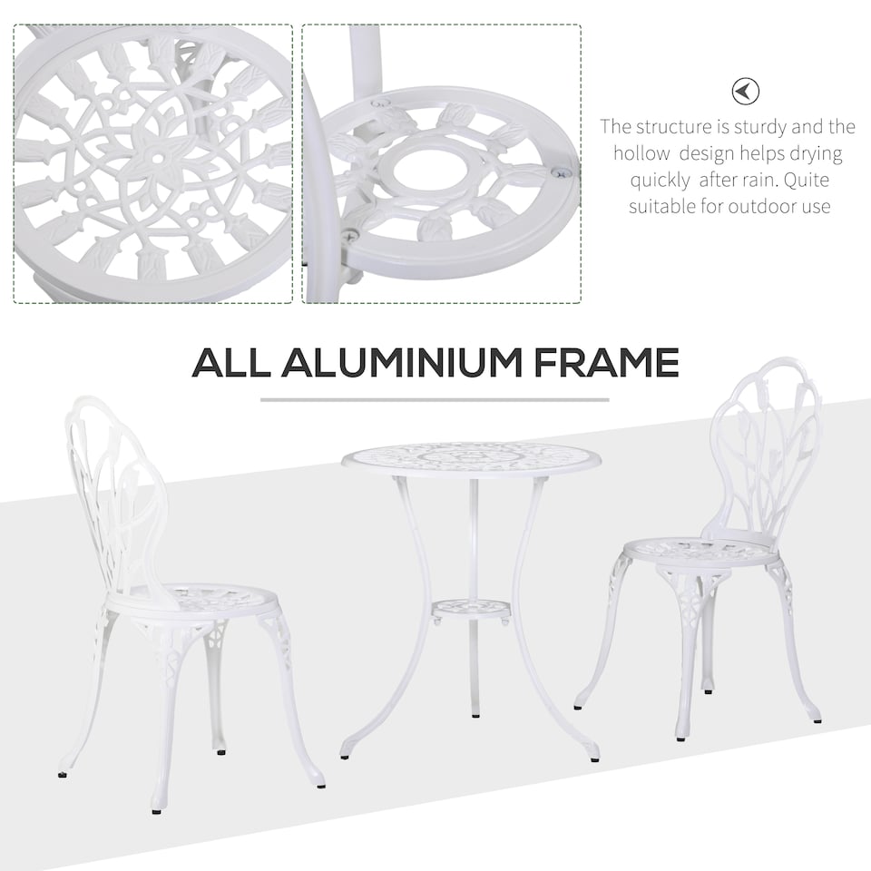 image 1 of Outsunny 3 Piece Bistro Set, Aluminium Garden Furniture with Umbrella Hole