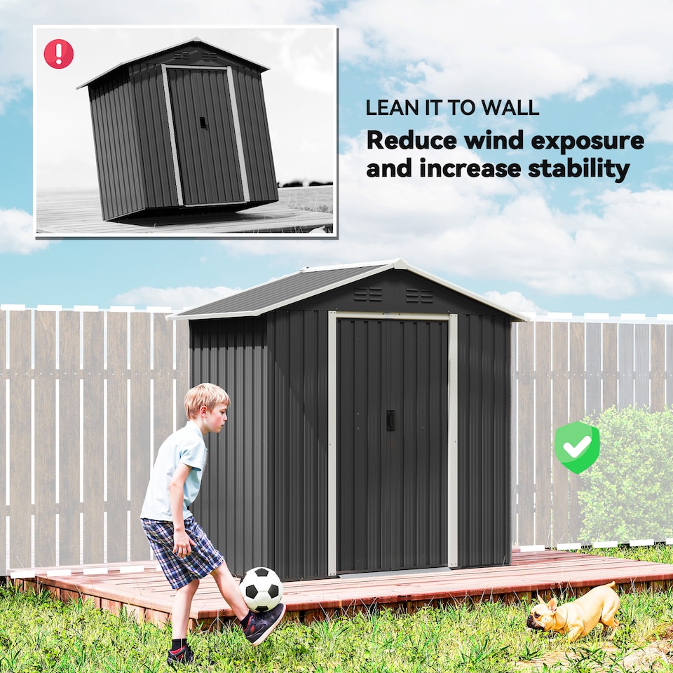 image 1 of Outsunny 6.5x3.5ft Metal Garden Shed for Garden, Dark Grey | Grey | Dark Grey | 191H x 194L x 107D cm
