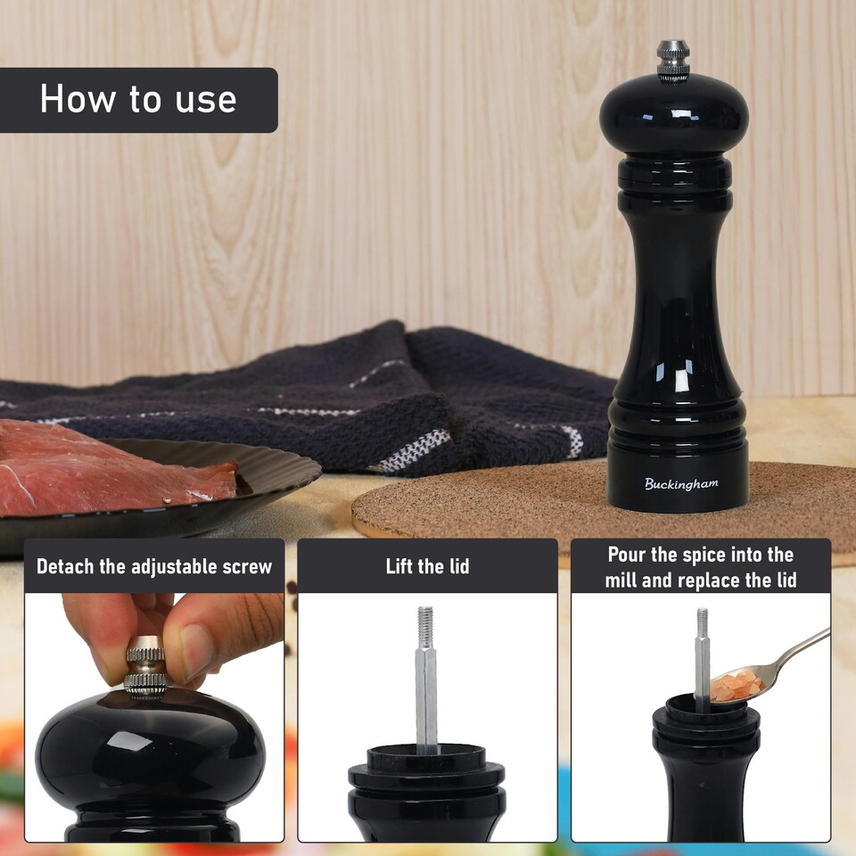 image 1 of Buckingham Black ABS Plastic Classic Salt / Pepper Mill