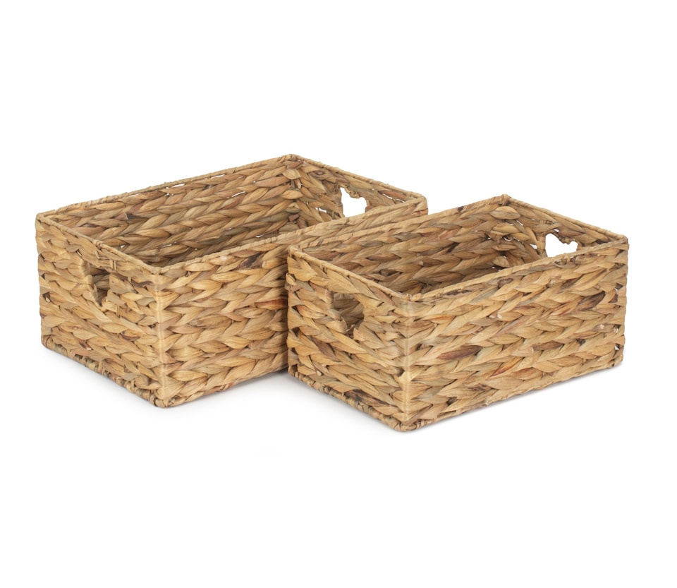 image 1 of Set of 2 Shallow Water Hyacinth Storage Basket | Brown | Brown | Not provided