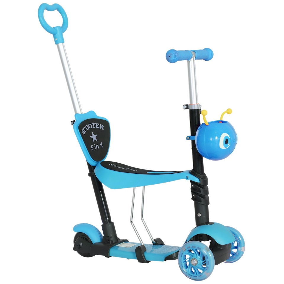 image 1 of HOMCOM 5-in-1 Kids' Blue 3-Wheel Kick Scooter With Removable Seat
