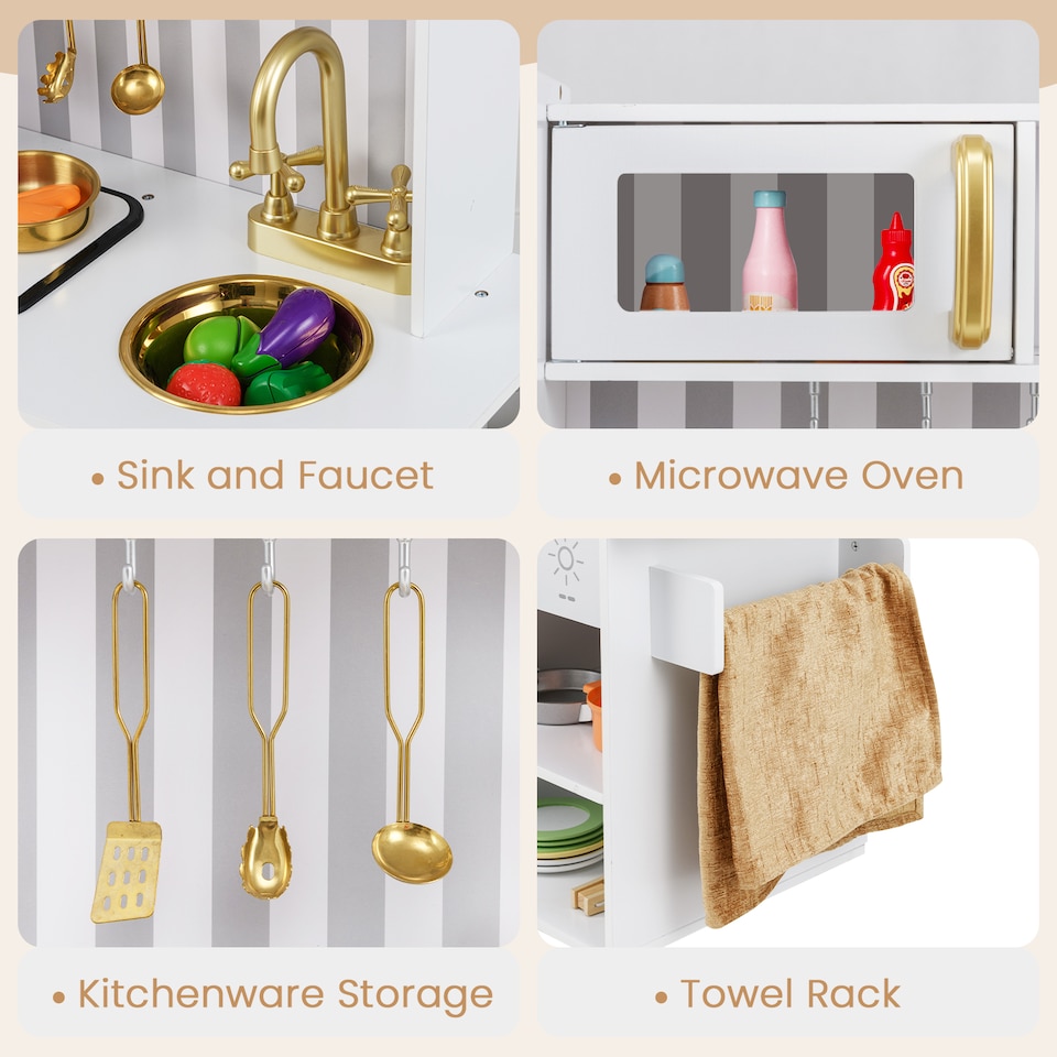 image 1 of COSTWAY Play Kitchen Toy Set Kids Kitchen Playset Chef Pretend Play Toy-Golden