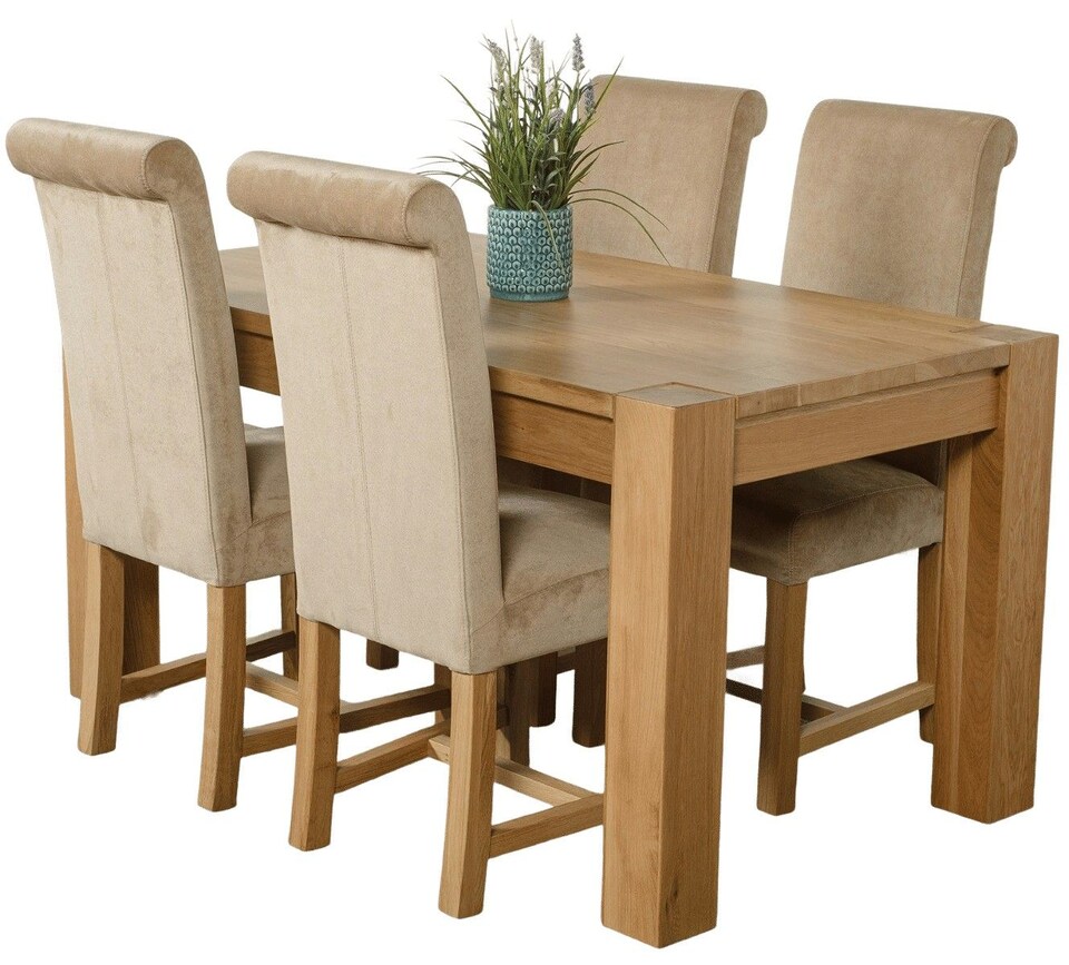image 1 of Kuba 150 x 85 cm Medium Oak Dining Table and 4 Washington Fabric Chairs | Brown | Beige