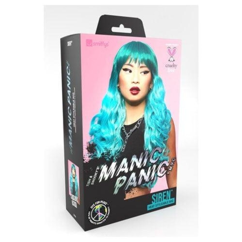 image 1 of Manic Panic Mermaid Ombre Siren Teal & Blue Ombre Long Curled Hair with Fringe Wig
