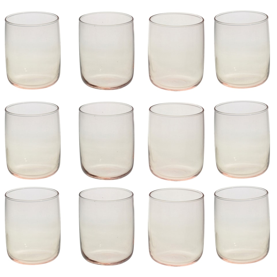 image 1 of Modern Drinking Coloured Glasses Water Dining Juice Tumbler | Clear | Pink 280ml | Set of 12