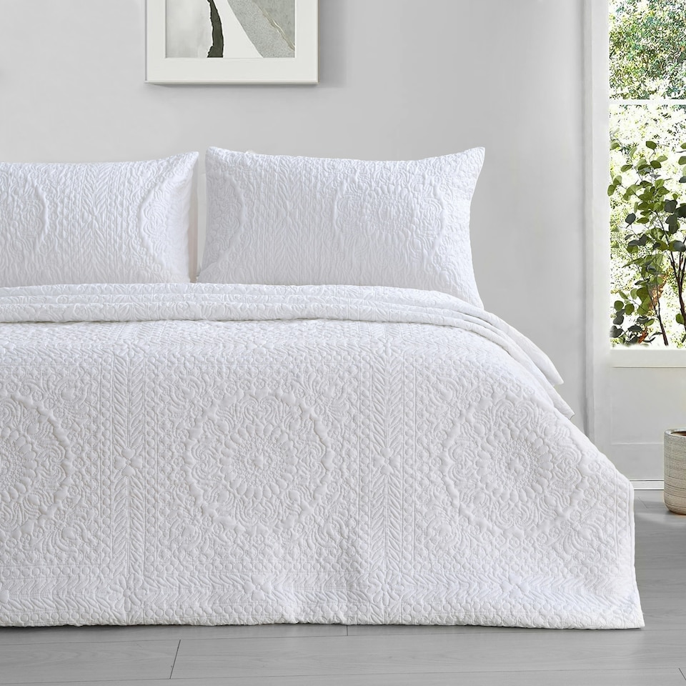 image 1 of Intimates Winchester Pinsonic Quilted Luxury Bedspread Set White | White | One Size