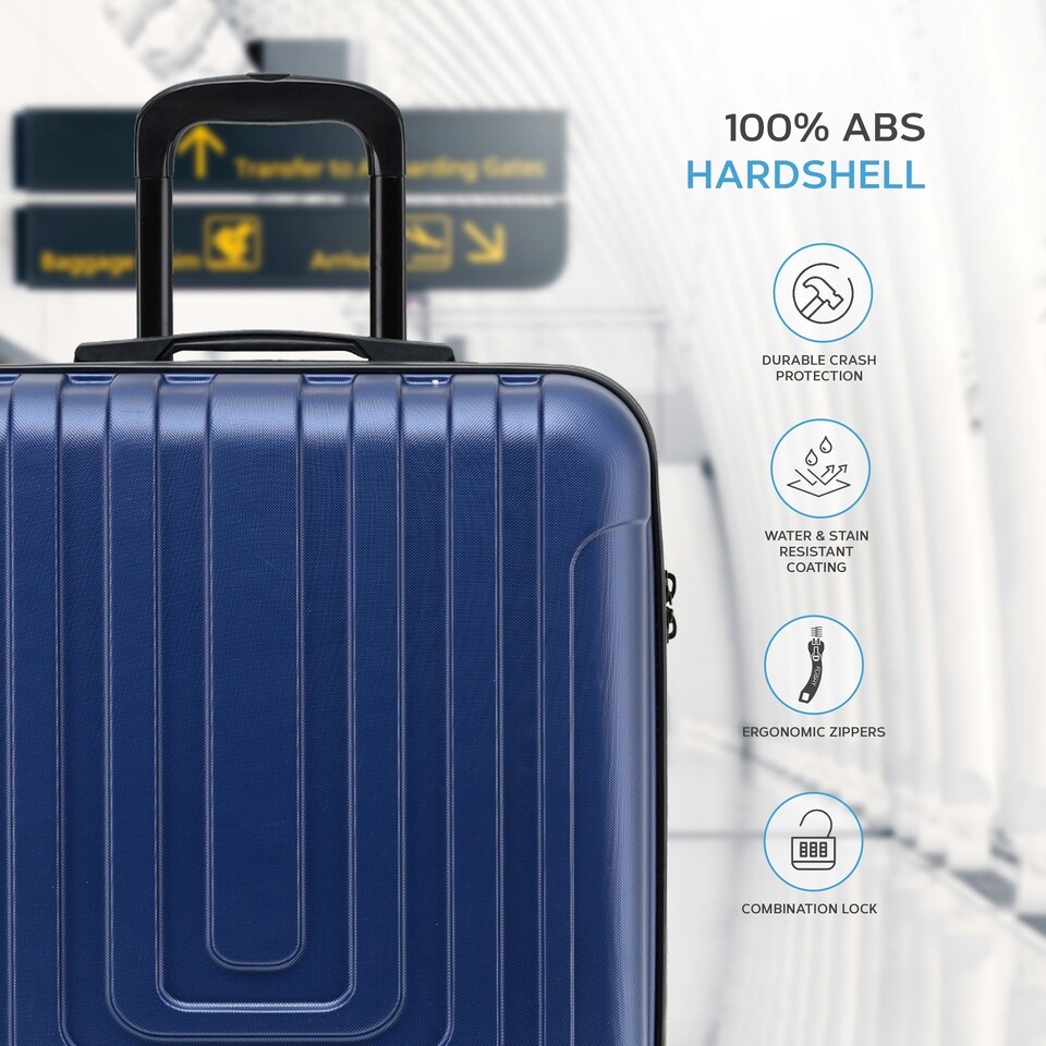 image 1 of Flight Knight Premium Hard Shell Lightweight Cabin Suitcase - 8 Spinner Wheels - Built-in TSA Lock & USB Port - easyJet Large Cabin Approved - 56x45x25cm Blue | Navy | Cabin Bag